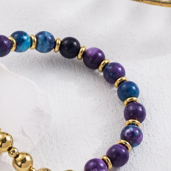 3/$35 18K Gold Plated Bracelet Evil Eye Palm Hand Purple Bead Stainless Steel - Picture 6 of 7